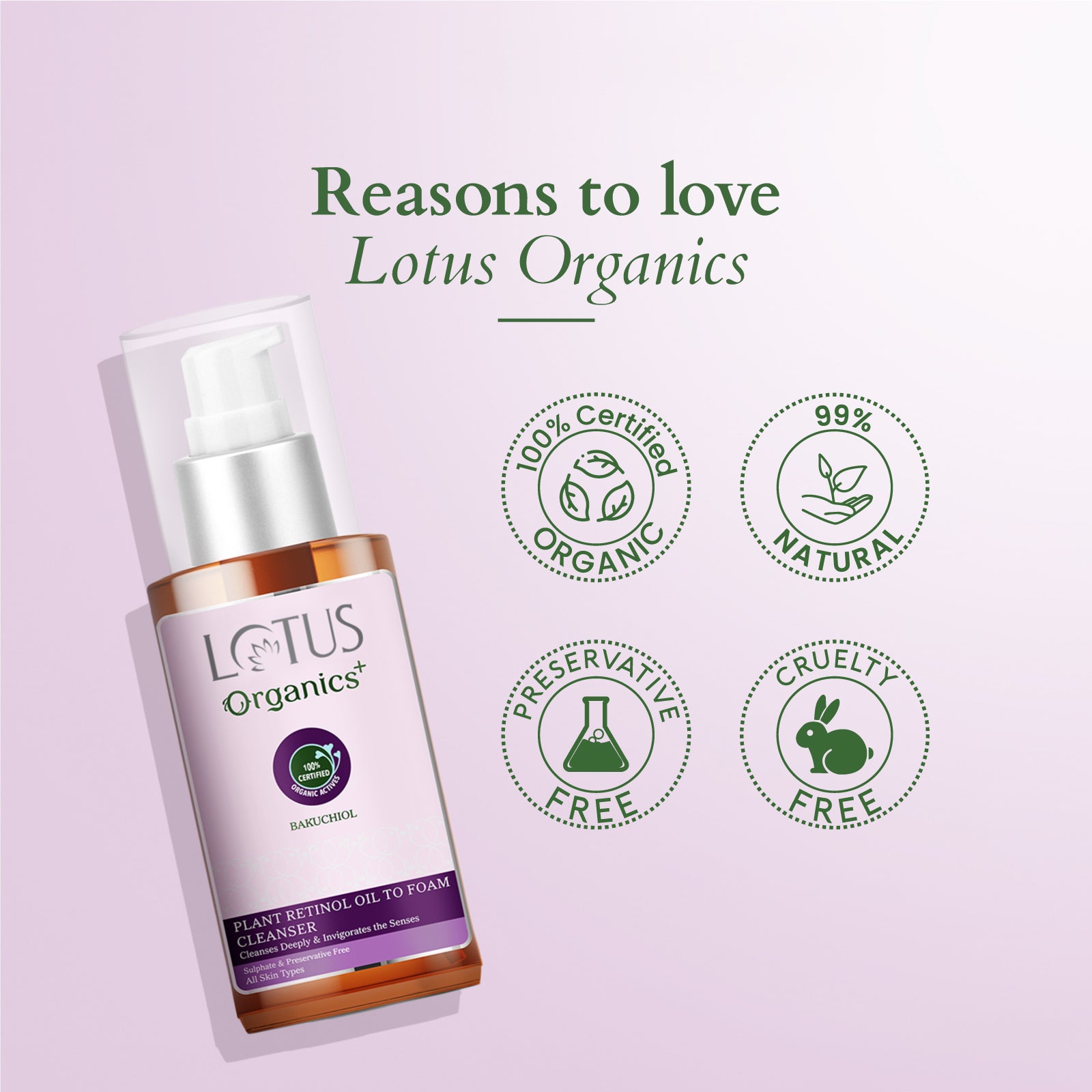 Lotus Bakuchiol Plant Retinol Oil to Foam Cleanser