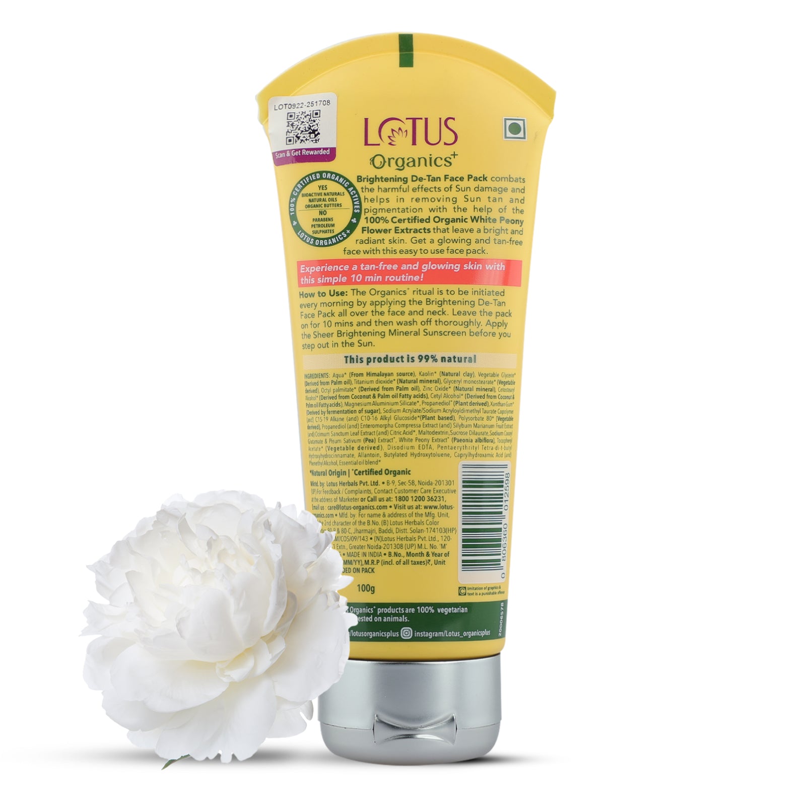 Lotus Organics+ Brightening De-Tan Face Pack