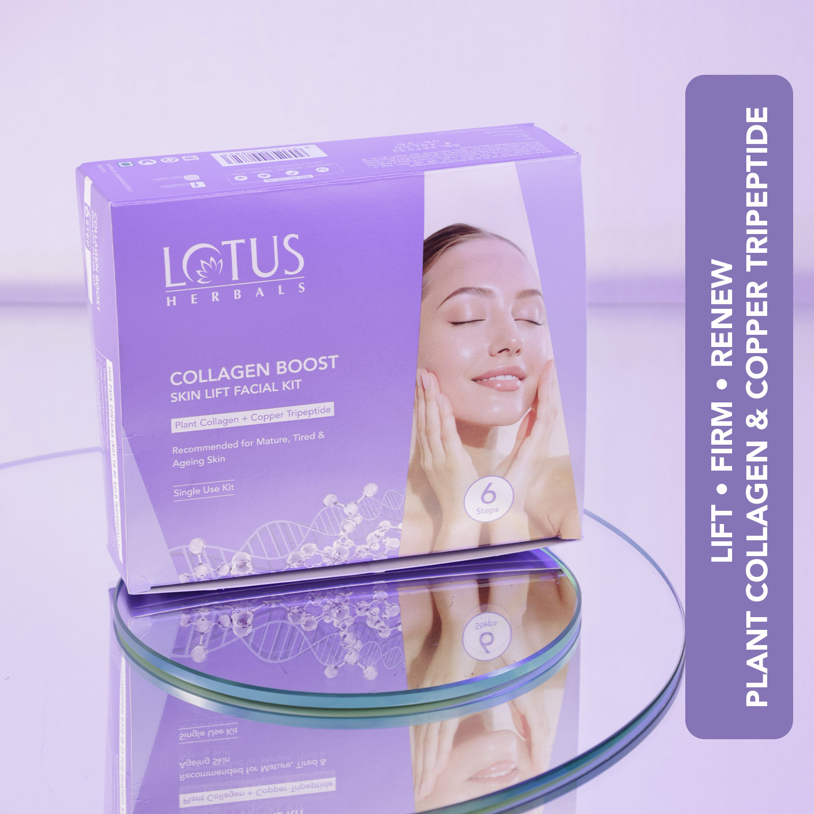 Lotus Herbals Collagen Boost 6-Step Skin Lift Facial Kit with Plant Collagen + Copper tripeptide