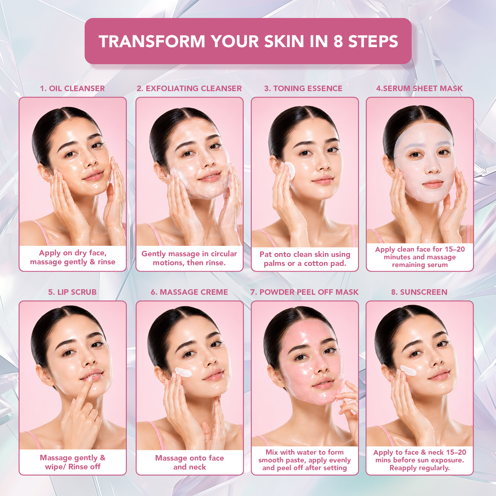 Lotus Herbals Korean Glass 8-Step Skin Facial Kit with Kombucha & Rice Water