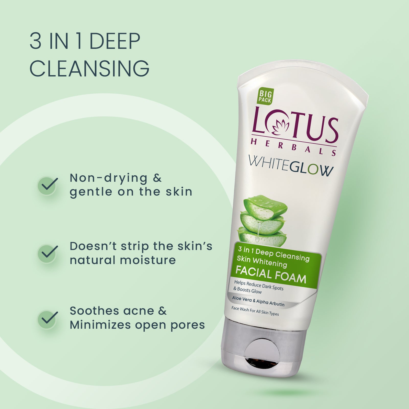 WhiteGlow 3 In 1 Deep Cleansing Skin Brightening Facial Foam Big Pack