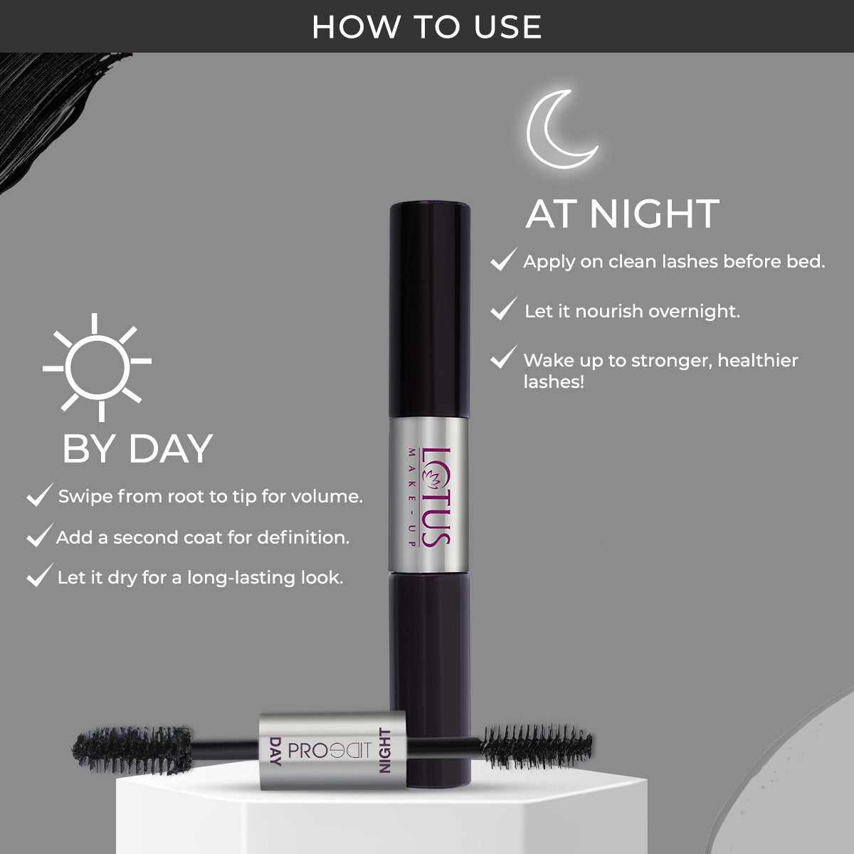 Proedit Day & Night Mascara | 2-in-1 Voluminising Mascara | Mascara & Lash Care | Lengthening & Buildable Formula | 13g
