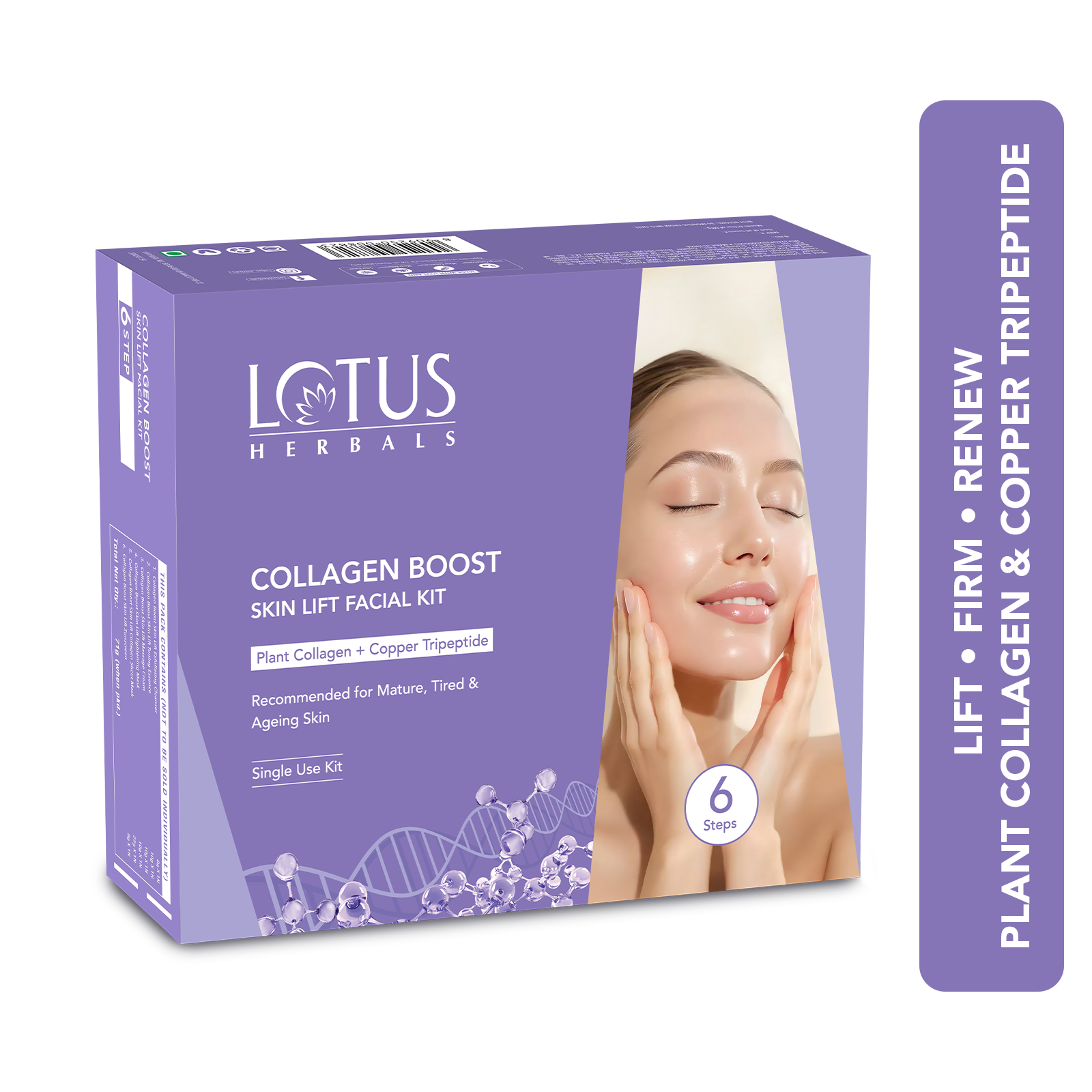 Lotus Herbals Collagen Boost 6-Step Skin Lift Facial Kit with Plant Collagen + Copper tripeptide