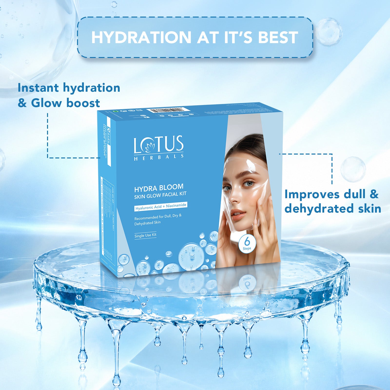 Lotus Herbals Hydra Bloom 6-Steps Skin Glow Facial Kit with Hyaluronic Acid