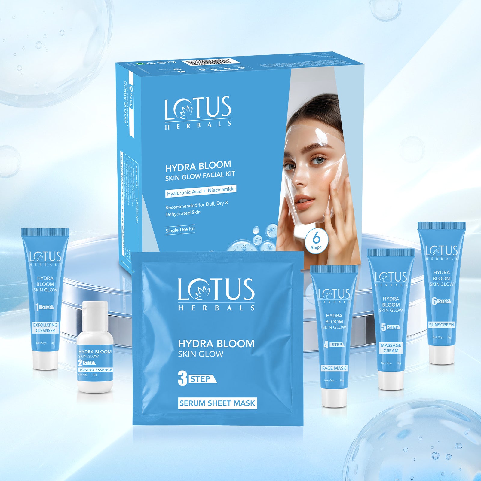 Lotus Herbals Hydra Bloom 6-Steps Skin Glow Facial Kit with Hyaluronic Acid