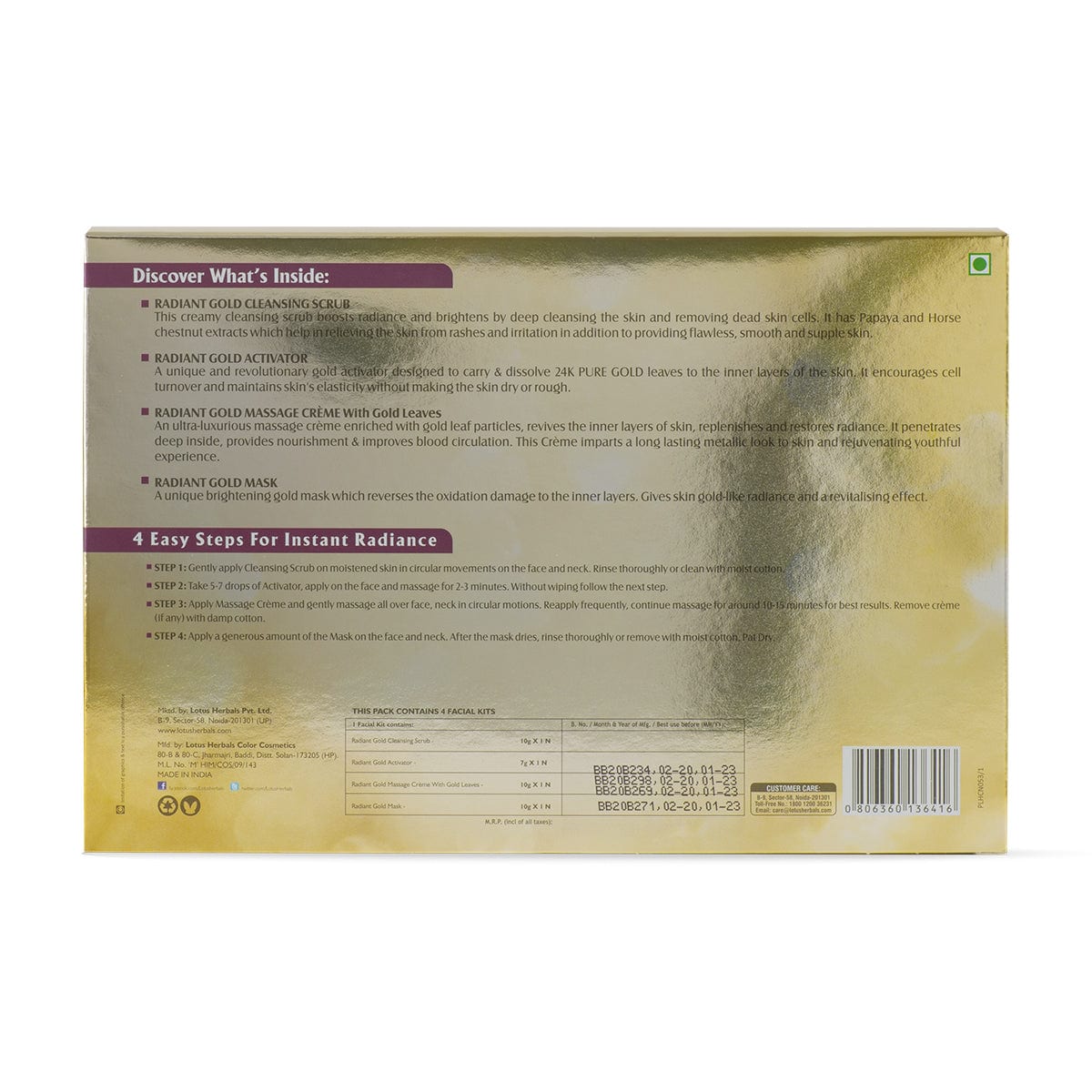 Radiant Gold Cellular Glow Salon Grade 4 Facial Kit