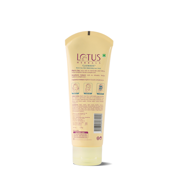 Bacterial Decontamination Lotus Herbals CLAYWHITE Black Clay Skin Brightening Face Pack