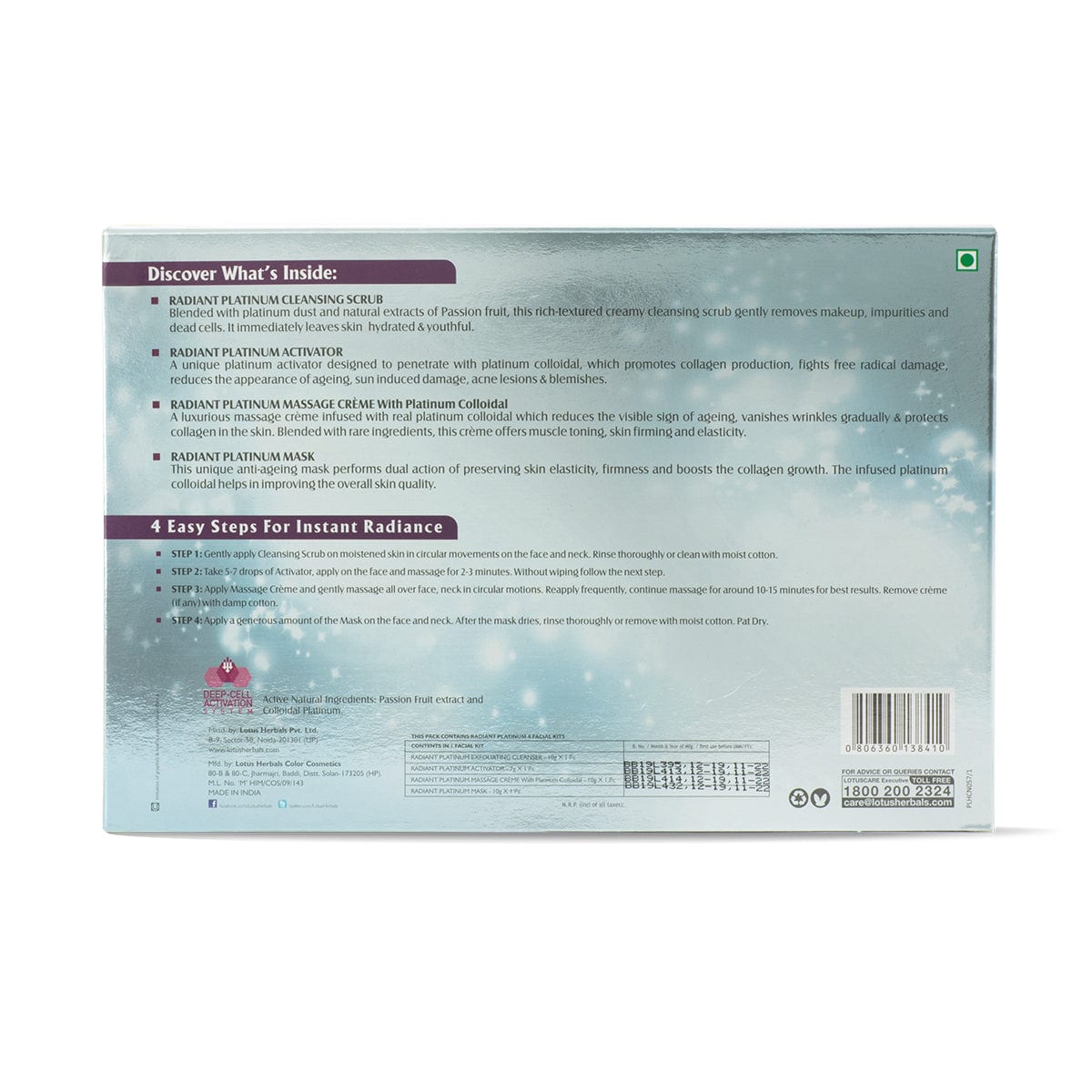 Radiant Platinum Cellular Anti-Ageing Salon Grade 4 Facial Kit